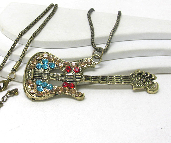 Crystal stud guitar pendant necklace