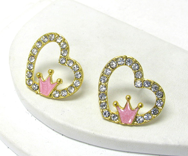 Crystal heart and epoxy crown deco earring