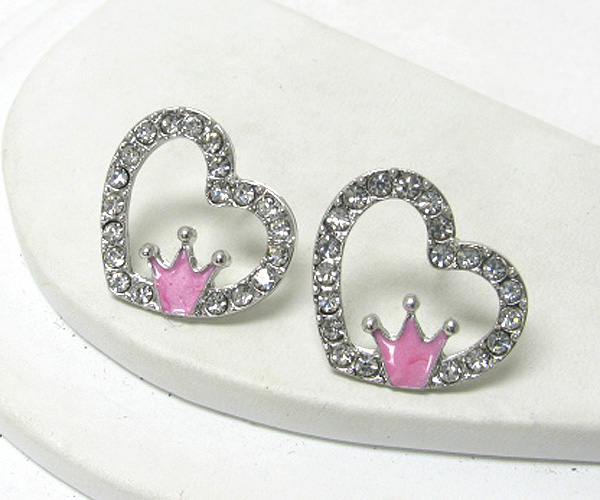 Crystal heart and epoxy crown deco earring