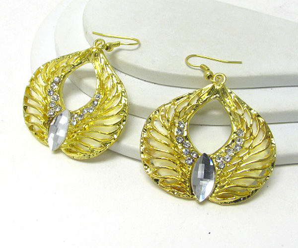 Crystal and facet glass center deco angel wing earring