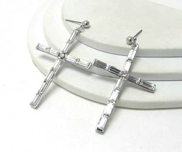 Baguette crystal stud cross earring