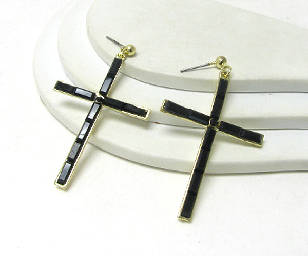 Baguette crystal stud cross earring