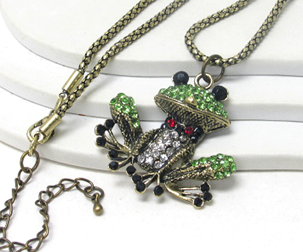 Multi crystal stud frog necklace