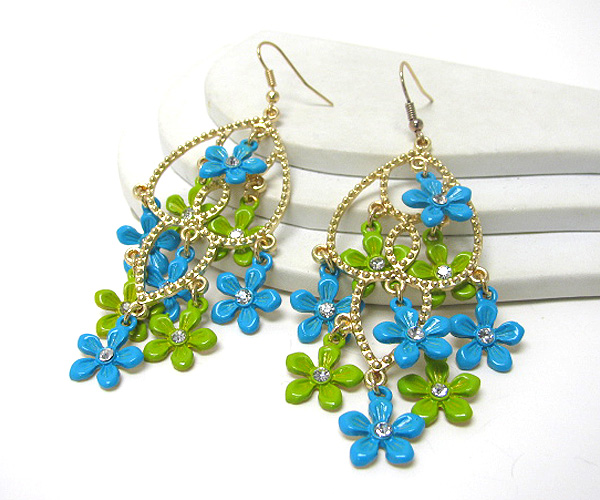 Crystal center multi painted flower dangle drop earring