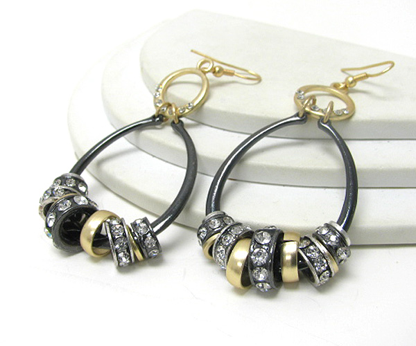 Crystal deco rondell on tear drop hoop earring - hoops