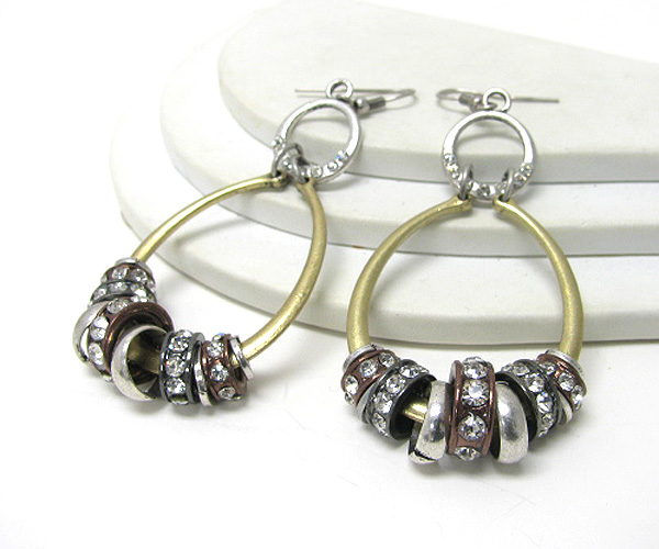 Crystal deco rondell on tear drop hoop earring - hoops