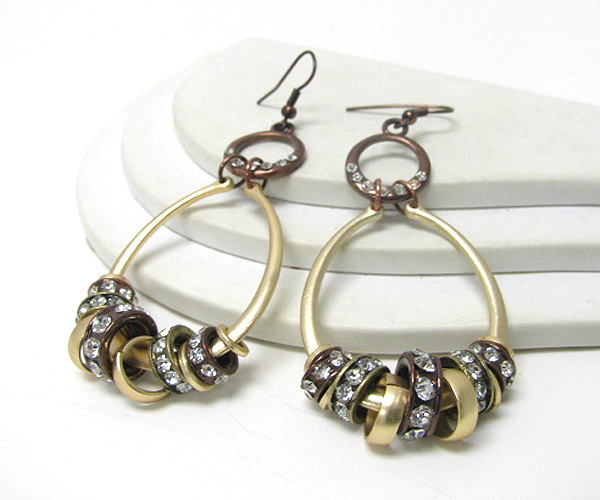 Crystal deco rondell on tear drop hoop earring - hoops