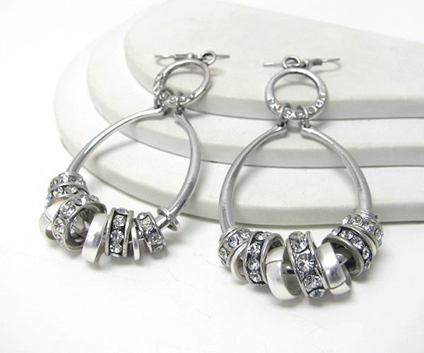 Crystal deco rondell on tear drop hoop earring - hoops