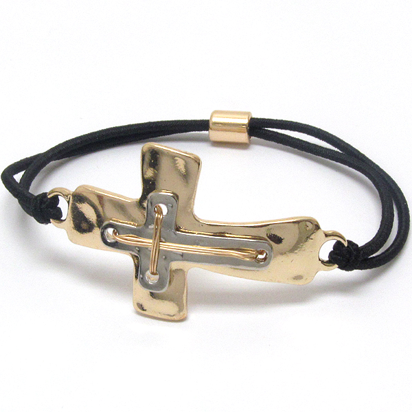 Wire link dual cross stretch bracelet or pony tail band