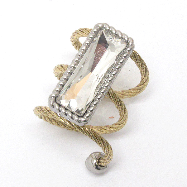 Facet glass and coiled metal rope ring