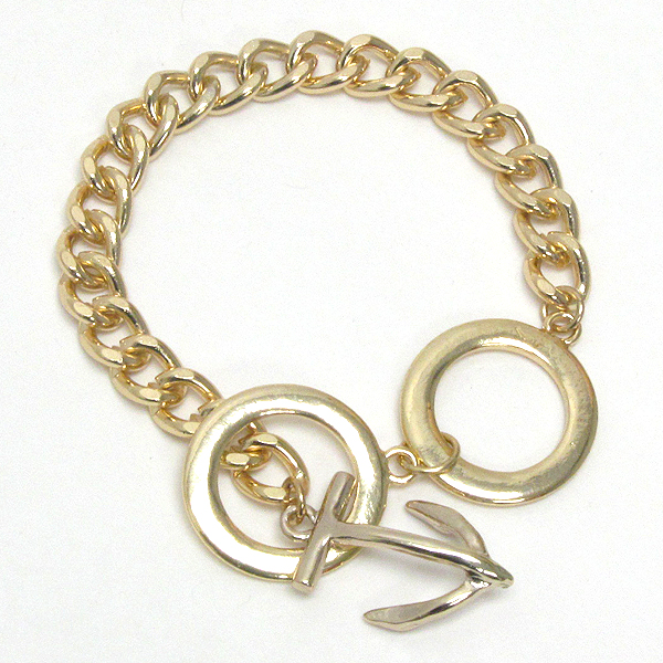 Anchor and metal chain toggle bracelet - nautical