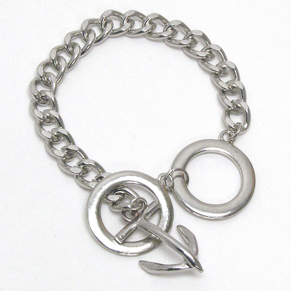 Anchor and metal chain toggle bracelet - nautical