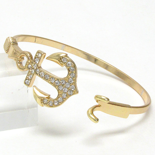 Crystal anchor flexible metal band hook bracelet - nautical