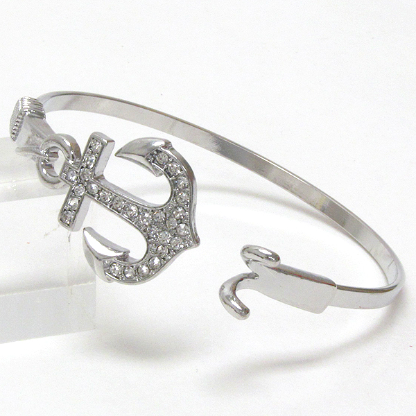 Crystal anchor flexible metal band hook bracelet - nautical