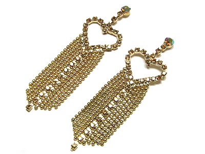 Single rhinestone and drop ball chain heart earring