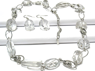 Rock crystal style ice beads long necklace