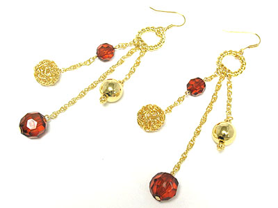 Glass and metal ball drop earring