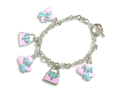 Spring color enameled hat and bag charm bracelet