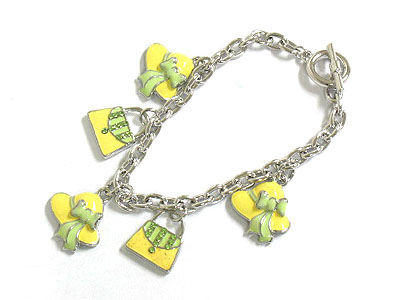 Spring color enameled hat and bag charm bracelet