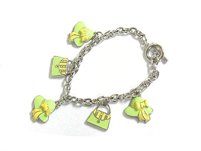 Spring color enameled hat and bag charm bracelet