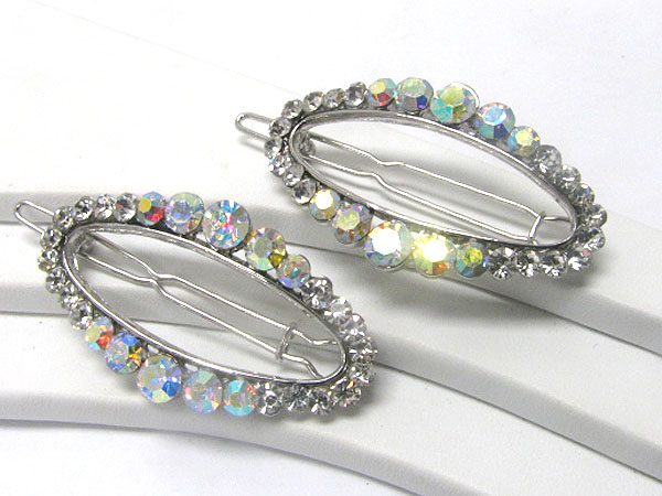 Crystal stud long oval hair pin - 2 pc set