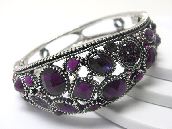 Crystal  and glass deco metal hinge bangle