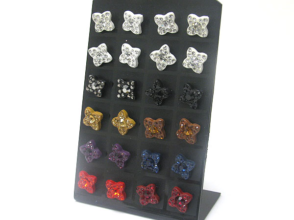 12 pair crystal flower post earring dozen set (it comes with display) mens jewelry