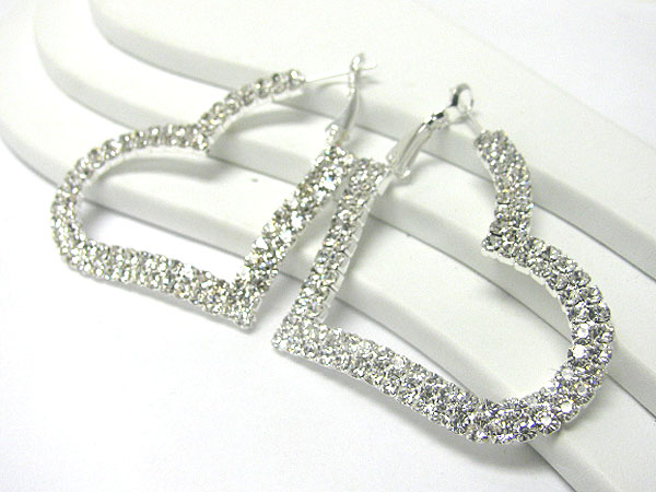 Double line crystal flat heart earring