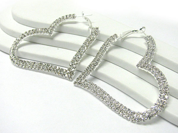 Double line crystal flat heart earring