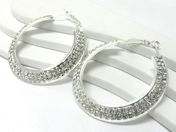 50 mm double line crystal flat hoop earring - hoops