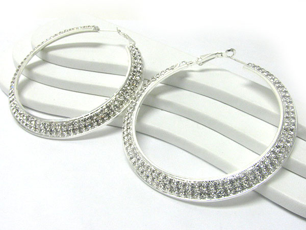 70 mm double line crystal flat hoop earring - hoops