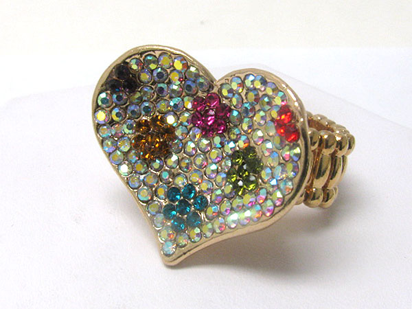 Crystal flower deco heart stretch ring