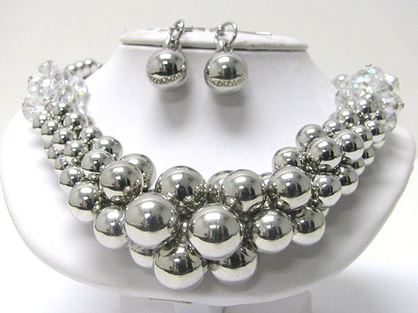 Multi metal ball cluster necklace earring set