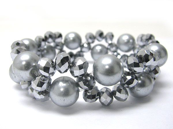 Pearl and facet glass mixed stretch bracelet