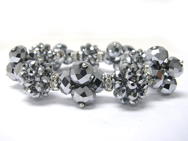 Mixed facet glass cluster link stretch bracelet