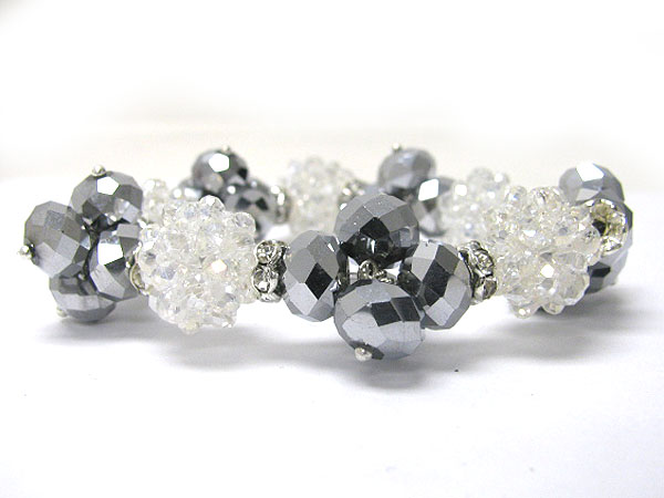 Mixed facet glass cluster link stretch bracelet