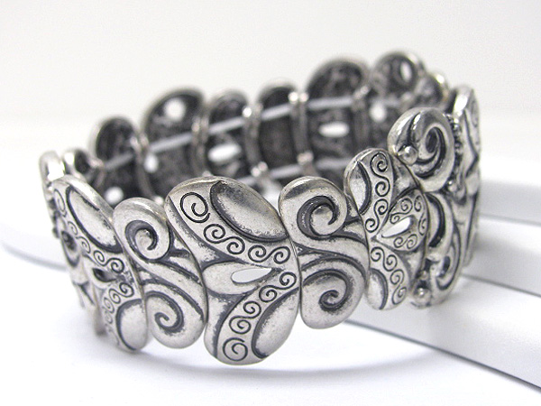 Art deco textured metal link stretch bracelet