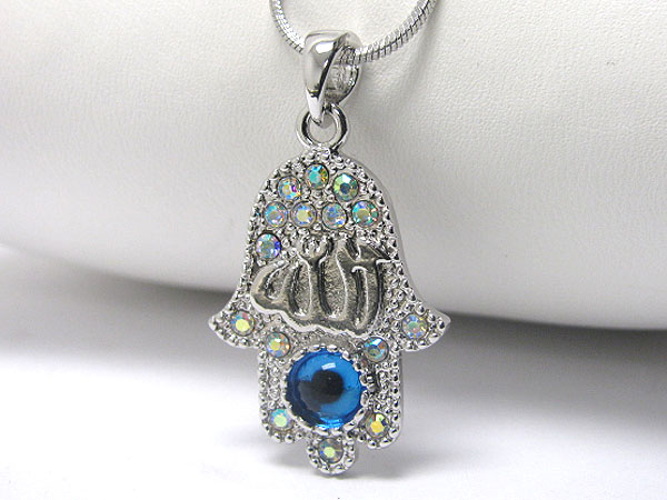 Made in korea whitegold plating crystal stud hamsa pendant necklace