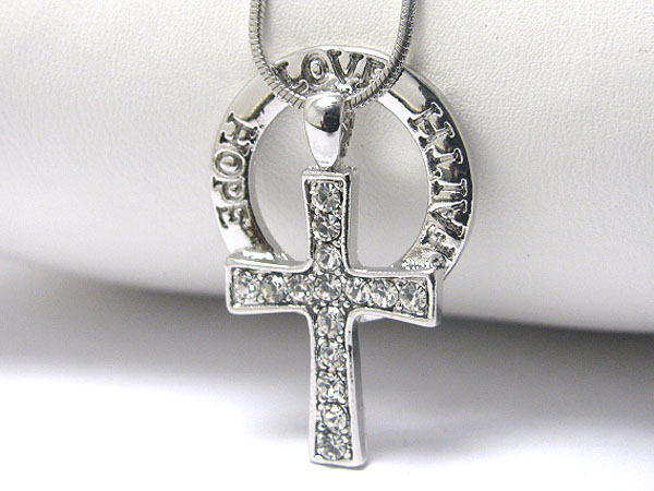 Made in korea whitegold plating crystal stud cross pendant necklace - faith hope love