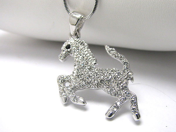 Made in korea whitegold plating crystal stud horse pendant necklace