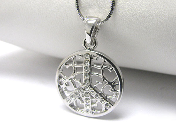 Made in korea whitegold plating crystal stud peace mark design pendant necklace