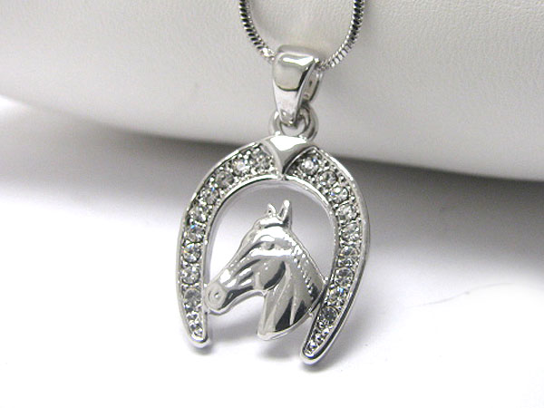 Made in korea whitegold plating crystal stud western theme horse shoe pendant necklace