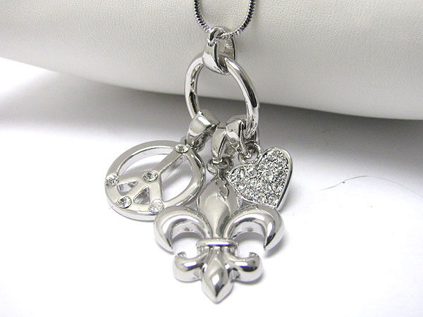 Made in korea whitegold plating crystal stud peace heart fleur de lis pendant necklace