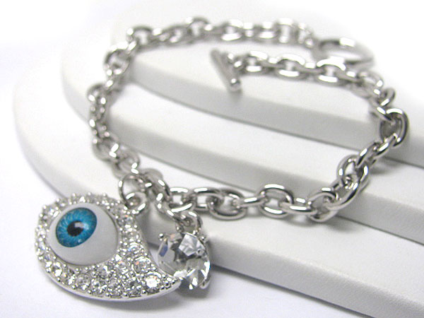 Made in korea whitegold plating crystal stud sole eyeball charm bracelet