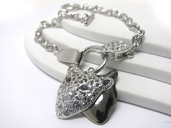 Made in korea whitegold plating crystal stud double layer leopard mask charm bracelet