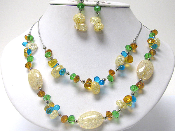 Double strand mixed semi precious stone link necklace earring set