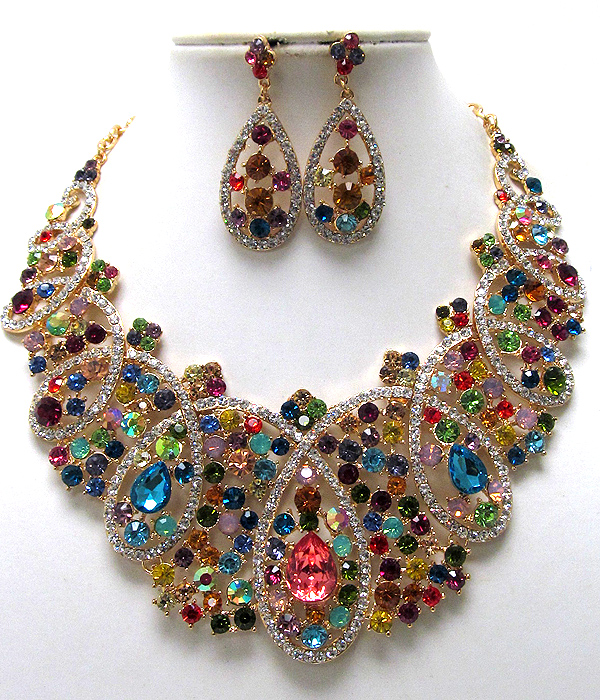 Luxury class victorian style austrian crystal wide flower necklace earring set