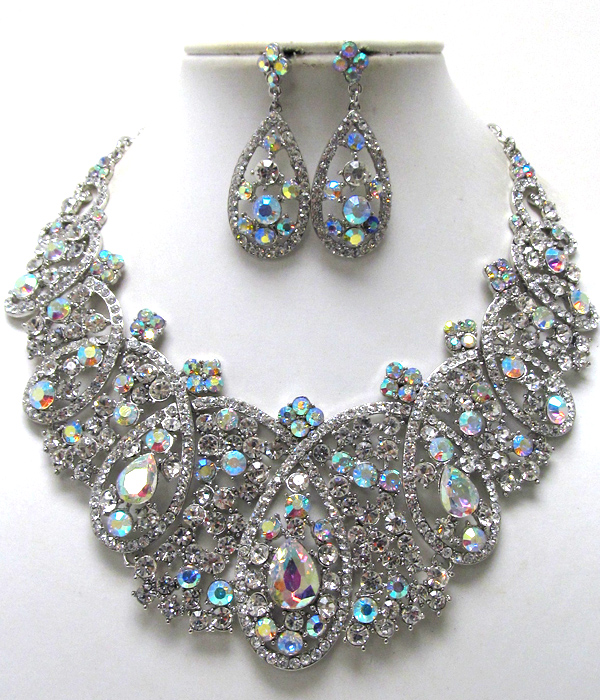 Luxury class victorian style austrian crystal wide flower necklace earring set