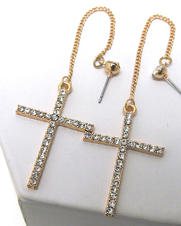 Crystal cross drop long chain earring