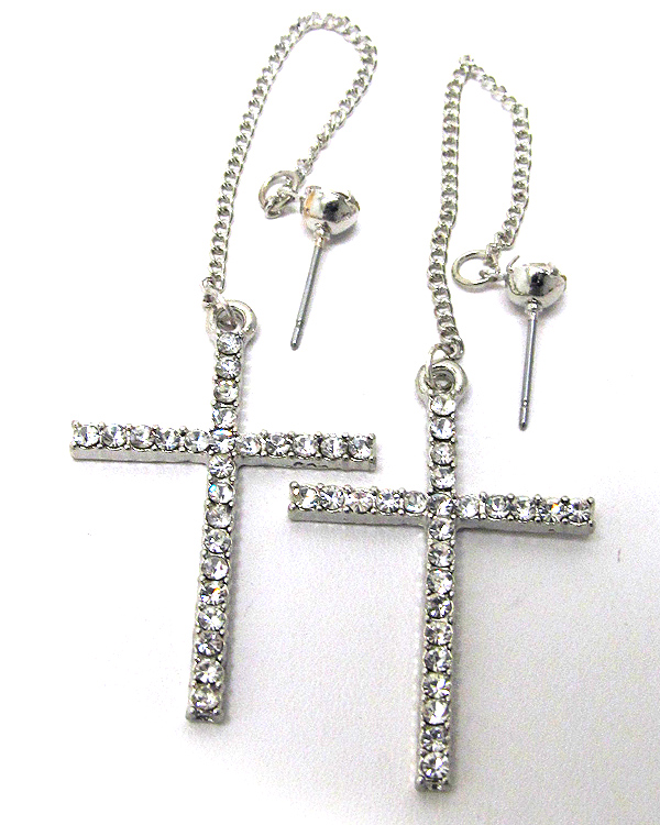 Crystal cross drop long chain earring